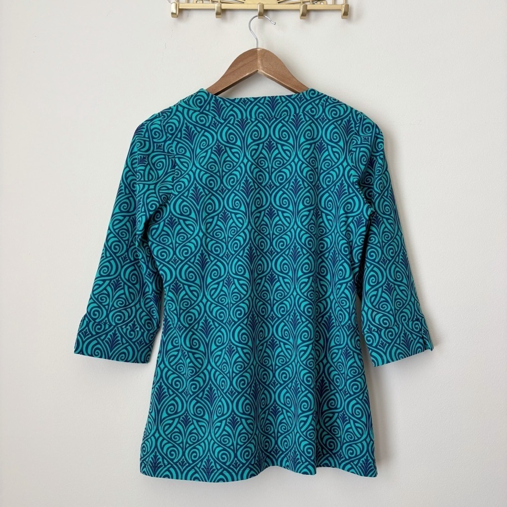 Katherine Way Aqua Blue Scroll Print Tunic Top Medium Resortwear - Picture 3 of 6